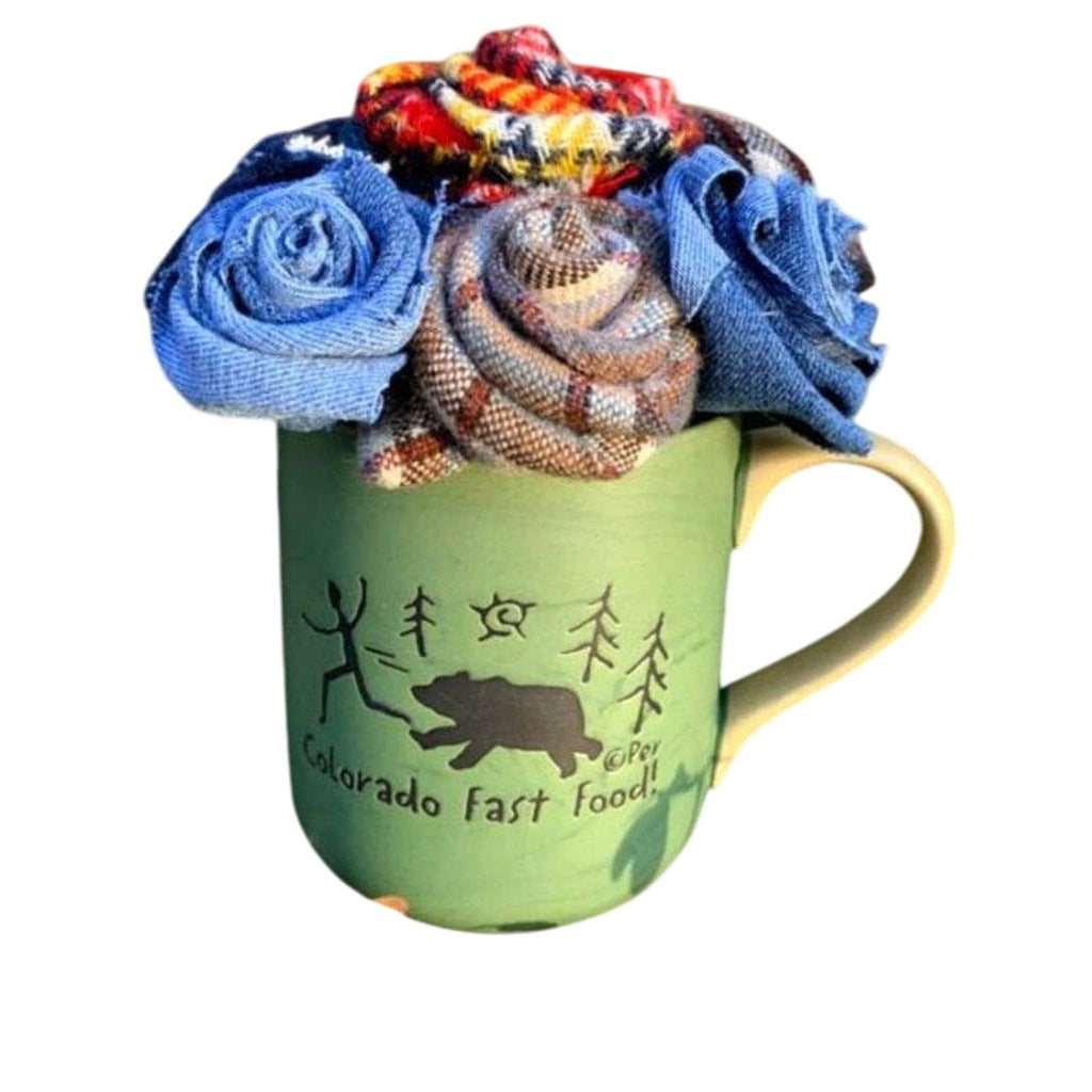 Handmade Upcycled Necktie Jeans Colorado Rustic Rose Bouquet Mug Birthday Gift