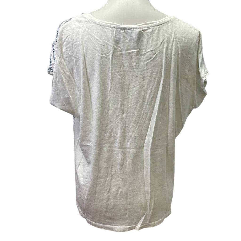 Chico's Size 2 Large Short Sleeve Sequin Striped Scoop Neck Cotton Blend Tee Top