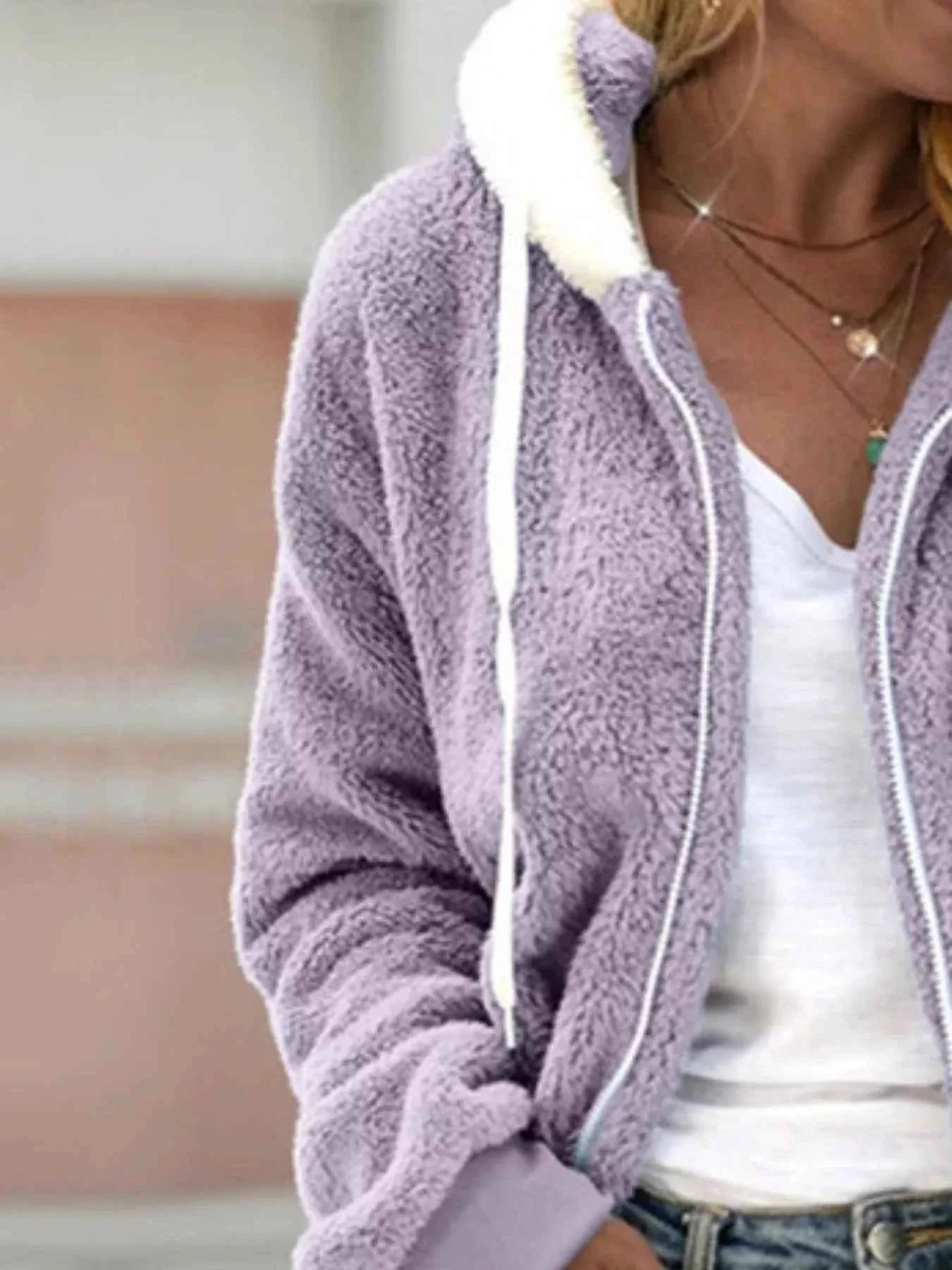 Full Size Cozy Fleece Zip-Up Hooded Jacket Plus Size