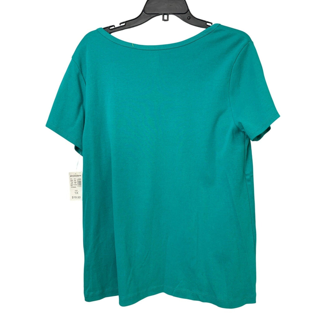 New Hand Printed Women Plus Size 1X Blue Living The Prayers Scoop Neck Tee Shirt