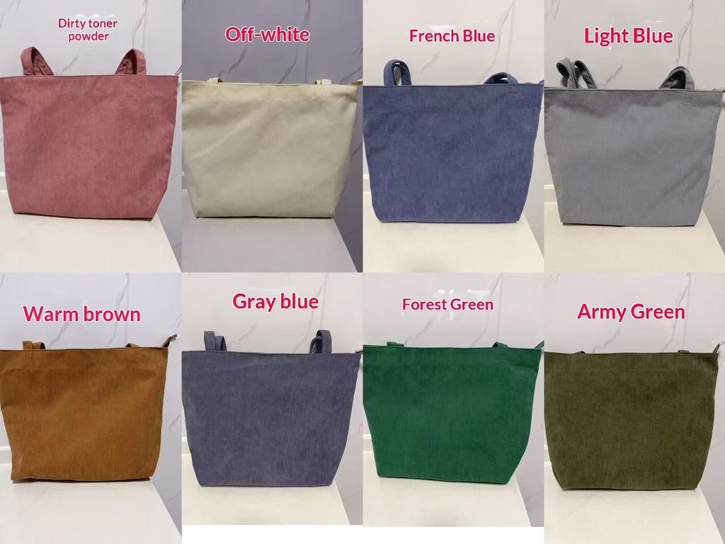 Women's Corduroy Handbag - Minimalist Casual Shoulder Bag with Embroidery