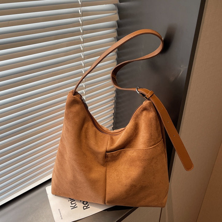 Suede-Look High-Capacity Crossbody Bag – Versatile Everyday Shoulder Bag for Women
