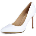 Idifu Womens 7 White 4" Stiletto Heel Pumps Slide On Closed Pointed Toe Shoes