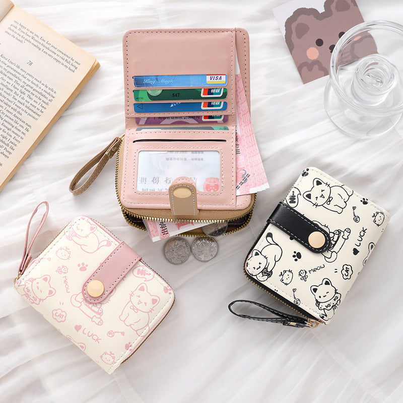 Japanese-Style Women's Clutch Wallet - Fresh Sweet PU Leather Compact Wallet