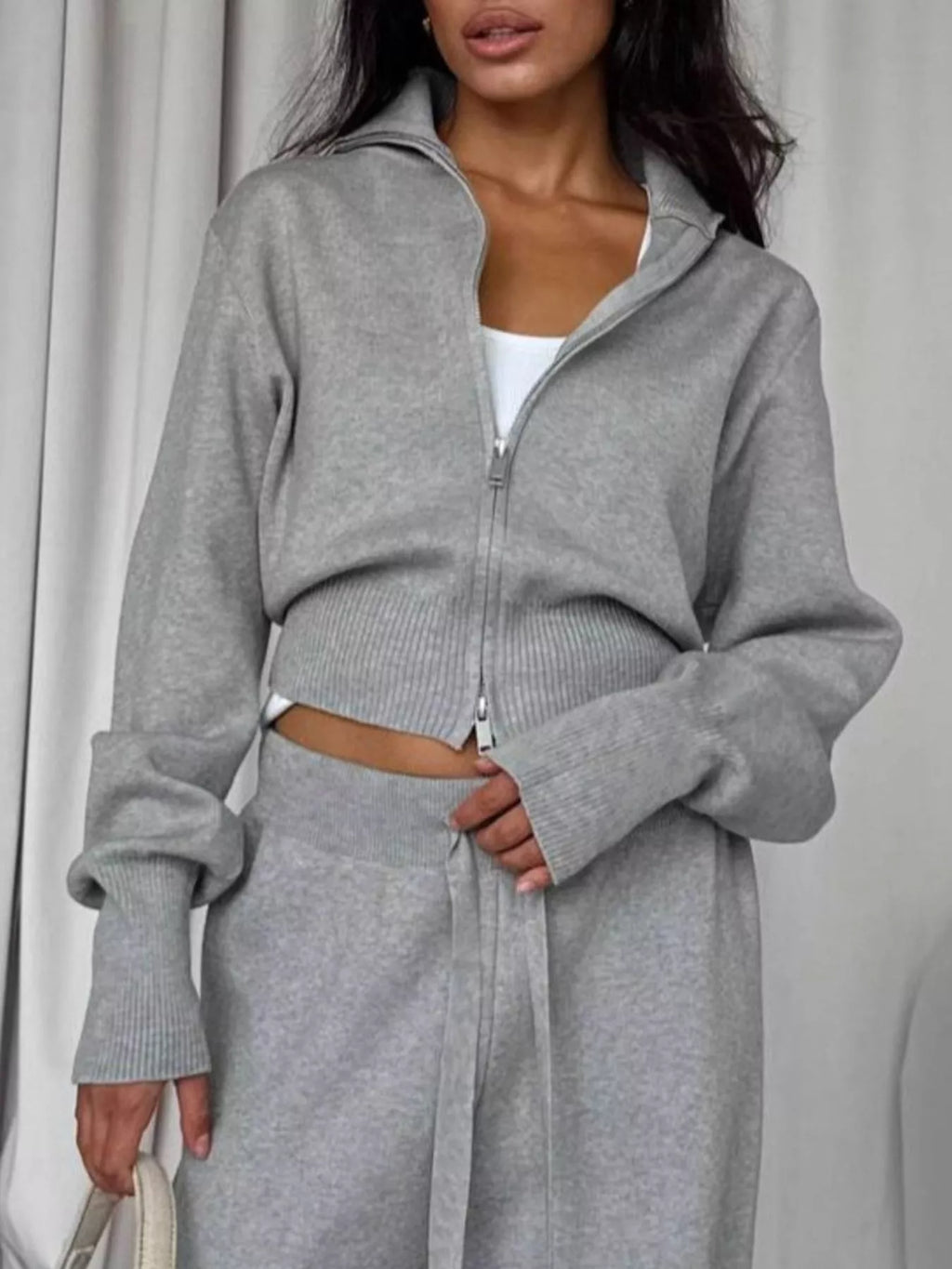 Zip-Up Outerwear and  Drawstring Pants Set