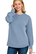Zenana Full Size Raised Rib Round Neck Long Sleeve Top Plus Size