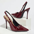 Women's Pointed-Toe Stiletto Heels | Synthetic Leather Buckle Rivet Heels