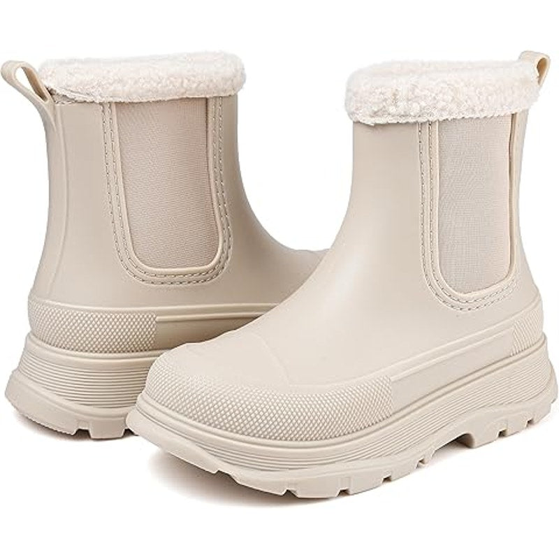 New Eyushijia Womens Size 9 Beige Lined Slip On Short Waterproof Rain Boot Shoes