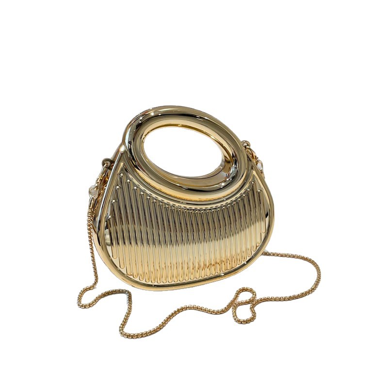 Contrast-Color Embossed Crescent Chain Shoulder Crossbody Bag