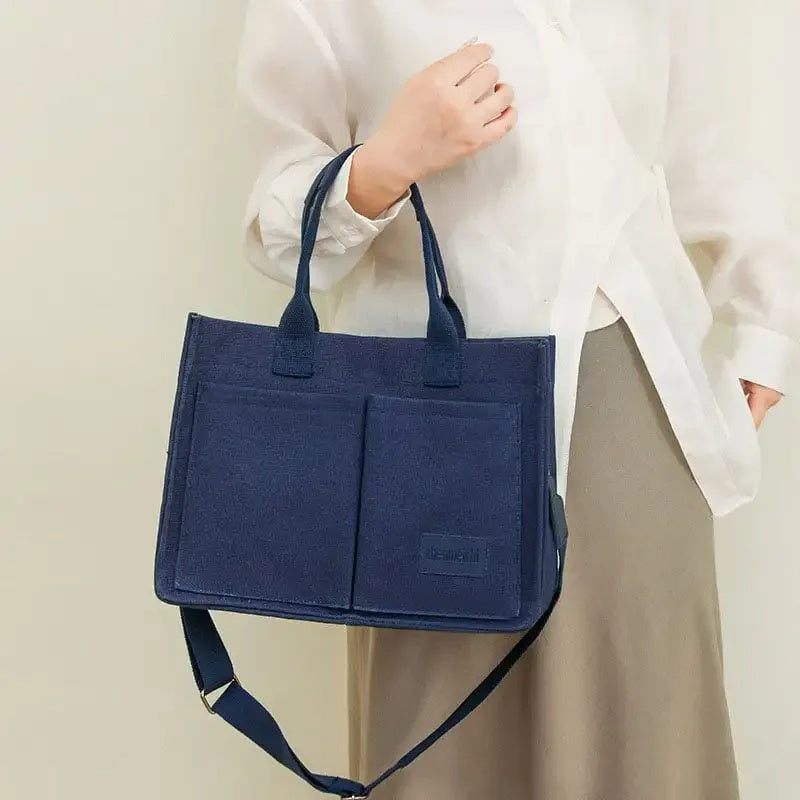 Women's Canvas Tote Bag Large Capacity Multi Pocket Shoulder Crossbody Messenger Bag