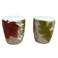 Vintage Red Green Gold Yellow Fall Leaf White Ceramic Salt & Pepper Shaker Set