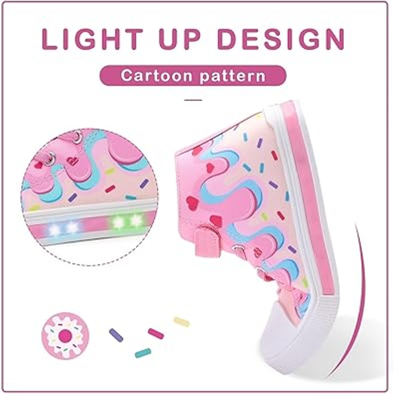 Euxterpa Girls 11 Pink Sprinkles Hook Loop High Top Elastic Lace Light Up Shoes