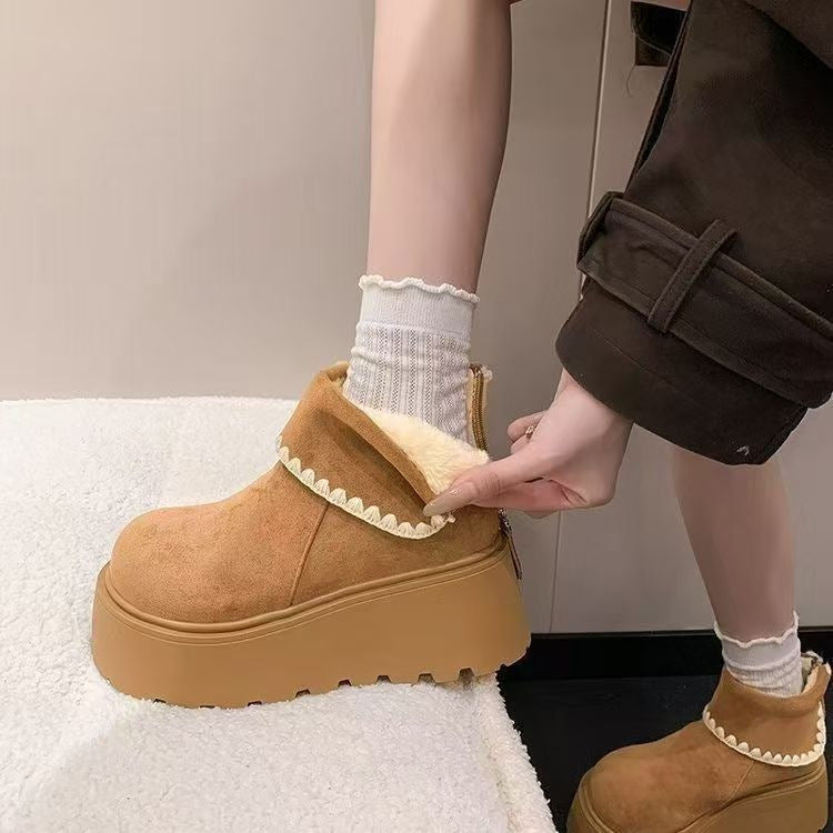 Women's Retro Height-Boosting Snow Boots - Lace-Up Winter Boots with Extra Padding