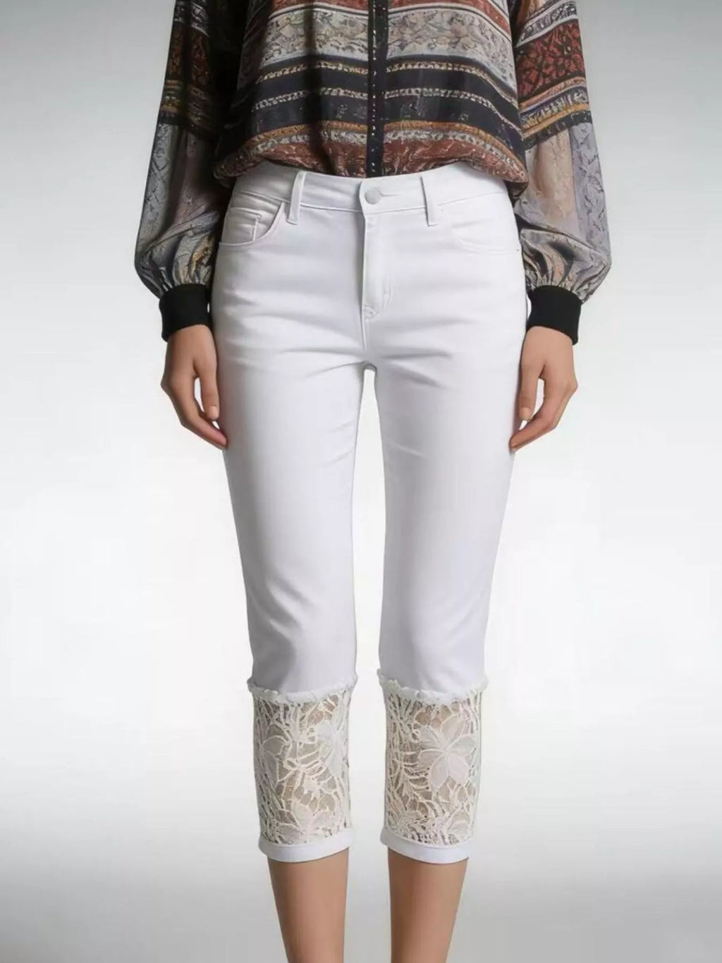 Full Size Lace Trimmed Capri Jeans Plus Size