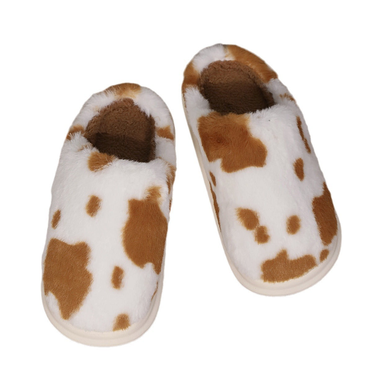 Cow Print Plush Slippers – Unisex Winter Slippers