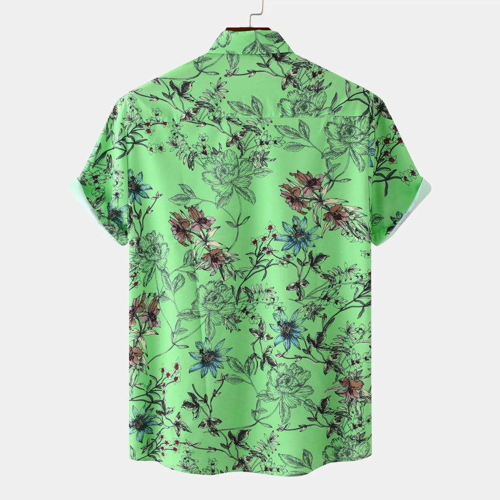 Men's Plus Size Floral Print Short Sleeve Button Down Casual Shirt