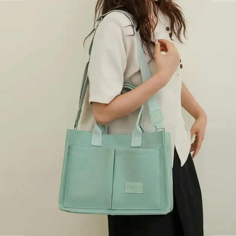 Women's Canvas Tote Bag Large Capacity Multi Pocket Shoulder Crossbody Messenger Bag