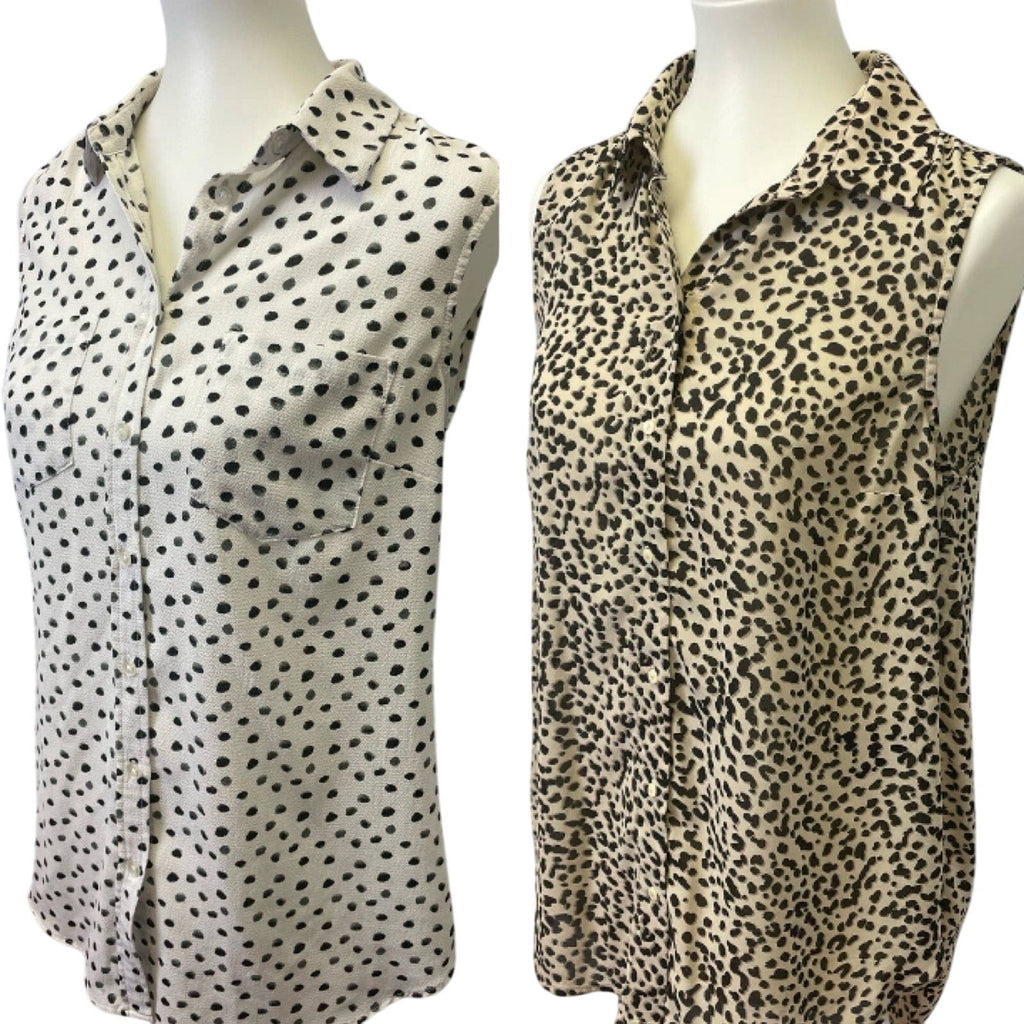 2 Merona Medium H&M Sleeveless Polyester Blend Polka Dot Button Up Tank Tops
