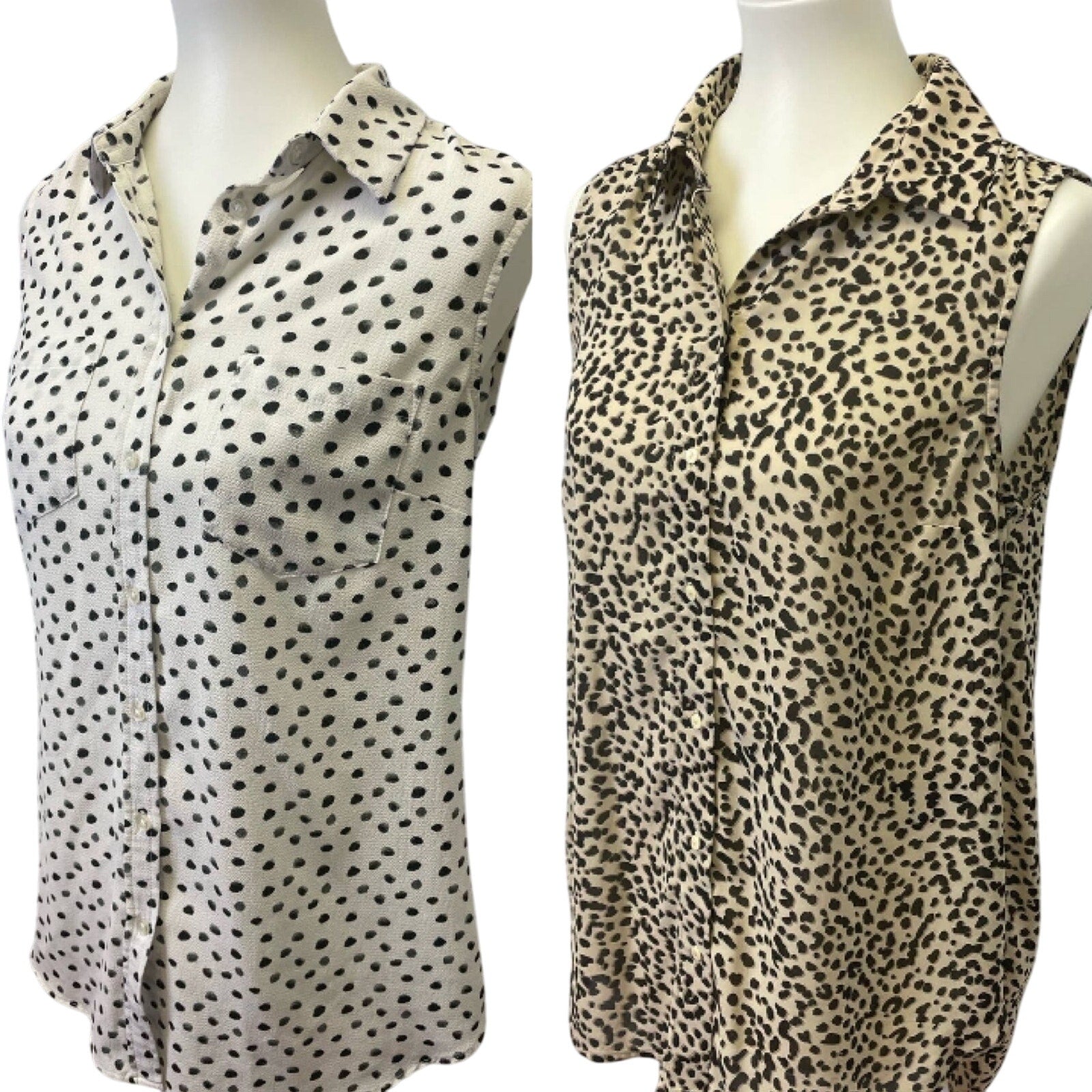2 Merona Medium H&M Sleeveless Polyester Blend Polka Dot Button Up Tank Tops