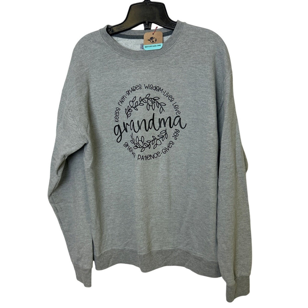 New Hand Printed Womens Medium Grandma Faith Love Long Sleeve Crew Sweatshirt