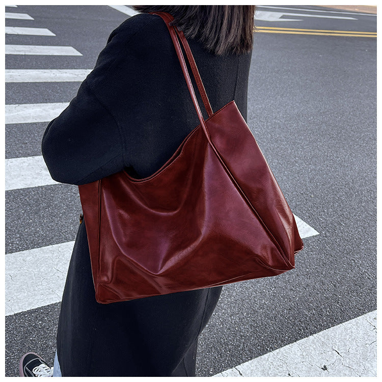 Women's Vintage Tote Bag - Large Capacity PU Leather Shoulder Handbag for Daily Use