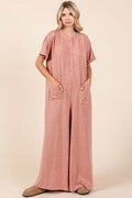 Mittoshop Button Detail Jumpsuit - Short Sleeve Wide Leg Jumpsuit