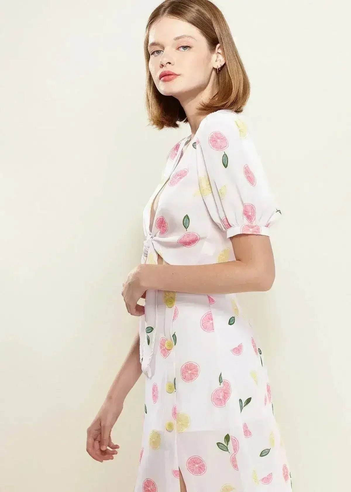 Fruit Punch Tie Hem Open Front Blouse in Fruit Punch | Femstylo