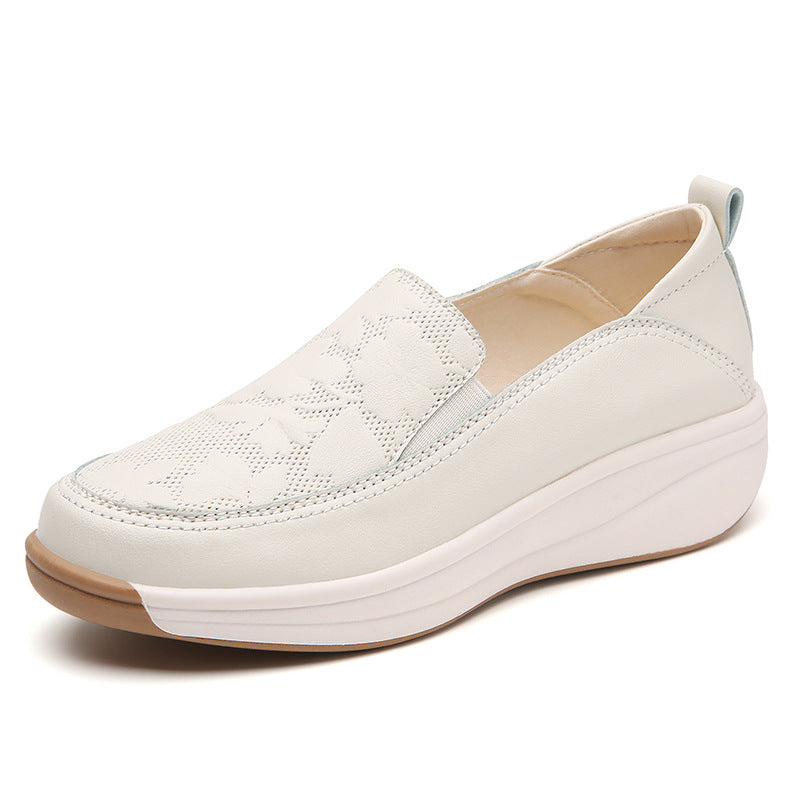 Women's Chunky Sole Slip-On Platform Sneakers | Round Toe Low Heel | Beige Black Khaki
