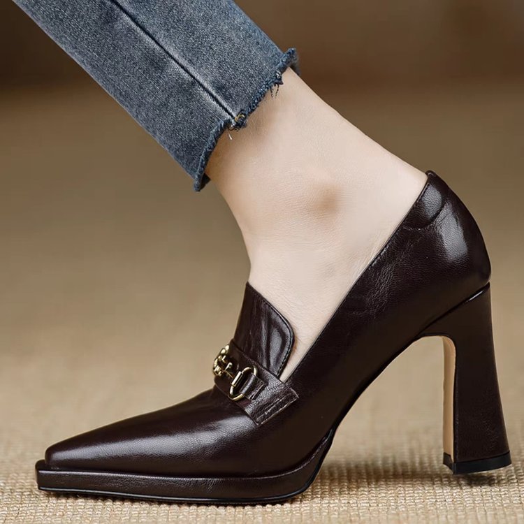 Retro Chunky-Heel Pointed-Toe Professional Women's Pumps | Slip-On Office Heels