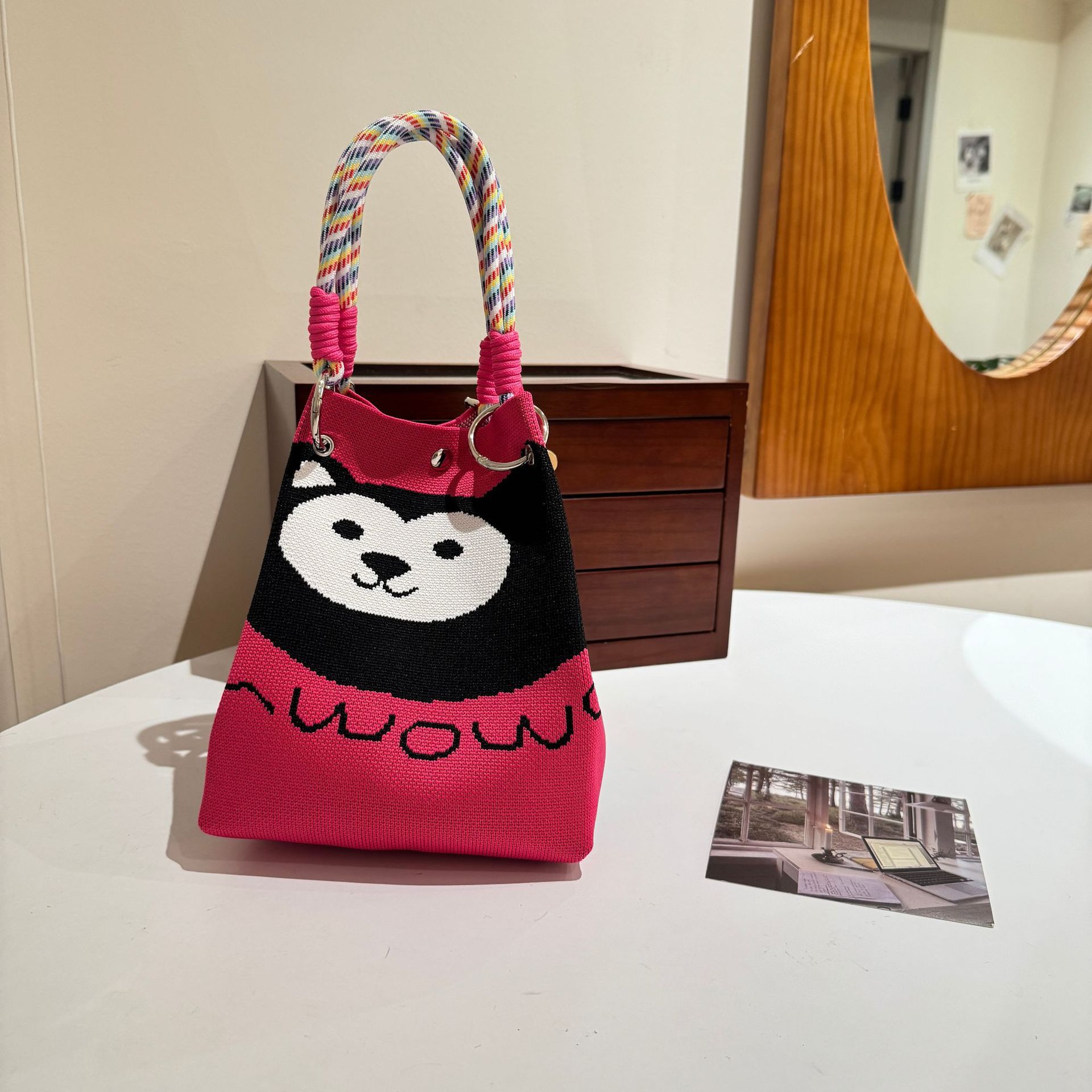 Women's Knitted Tote Bag - Large Capacity Magnetic Closure Bucket Bag