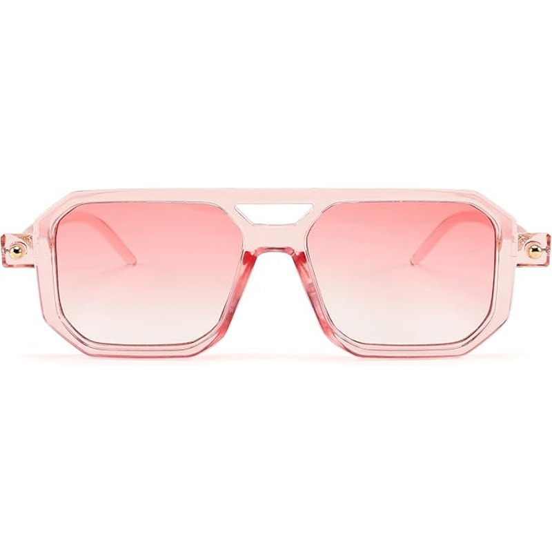 FEISEDY Pink Lens Vintage Square 70s Flat Aviator Sunglasses for Women