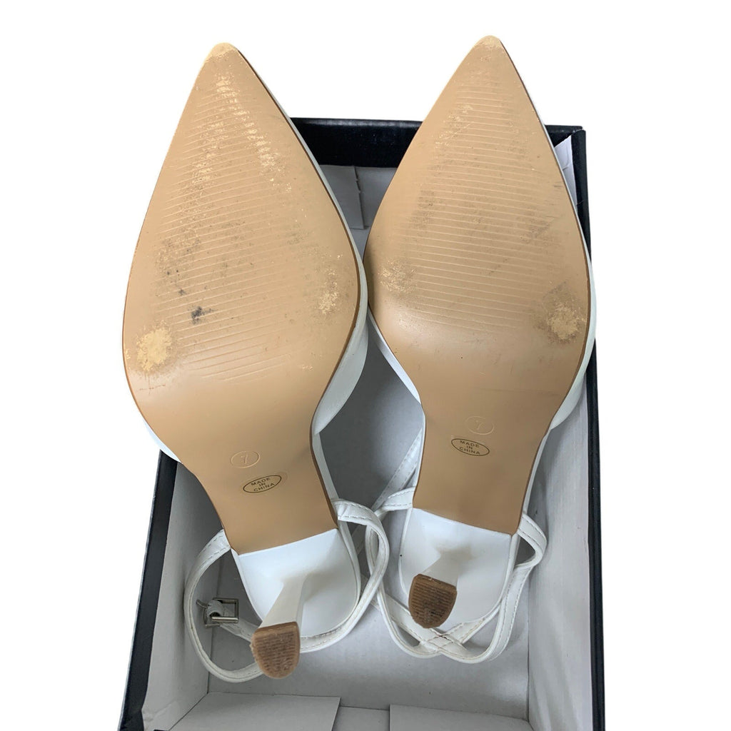 Modatope Womens Size 7 White Faux Leather Closed Toe Ankle Strap 4" Heel Shoes