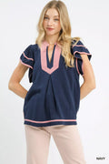 Umgee Linen Ruffle Sleeve Top