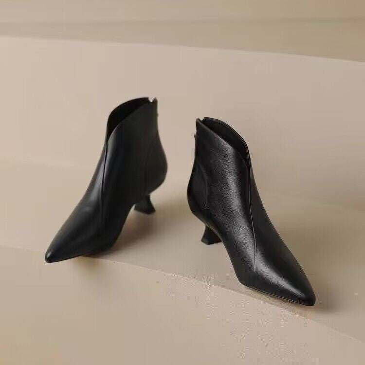 Women's Kitten Heel Ankle Boots – Pointed Toe Back Zipper | French-Style Chic