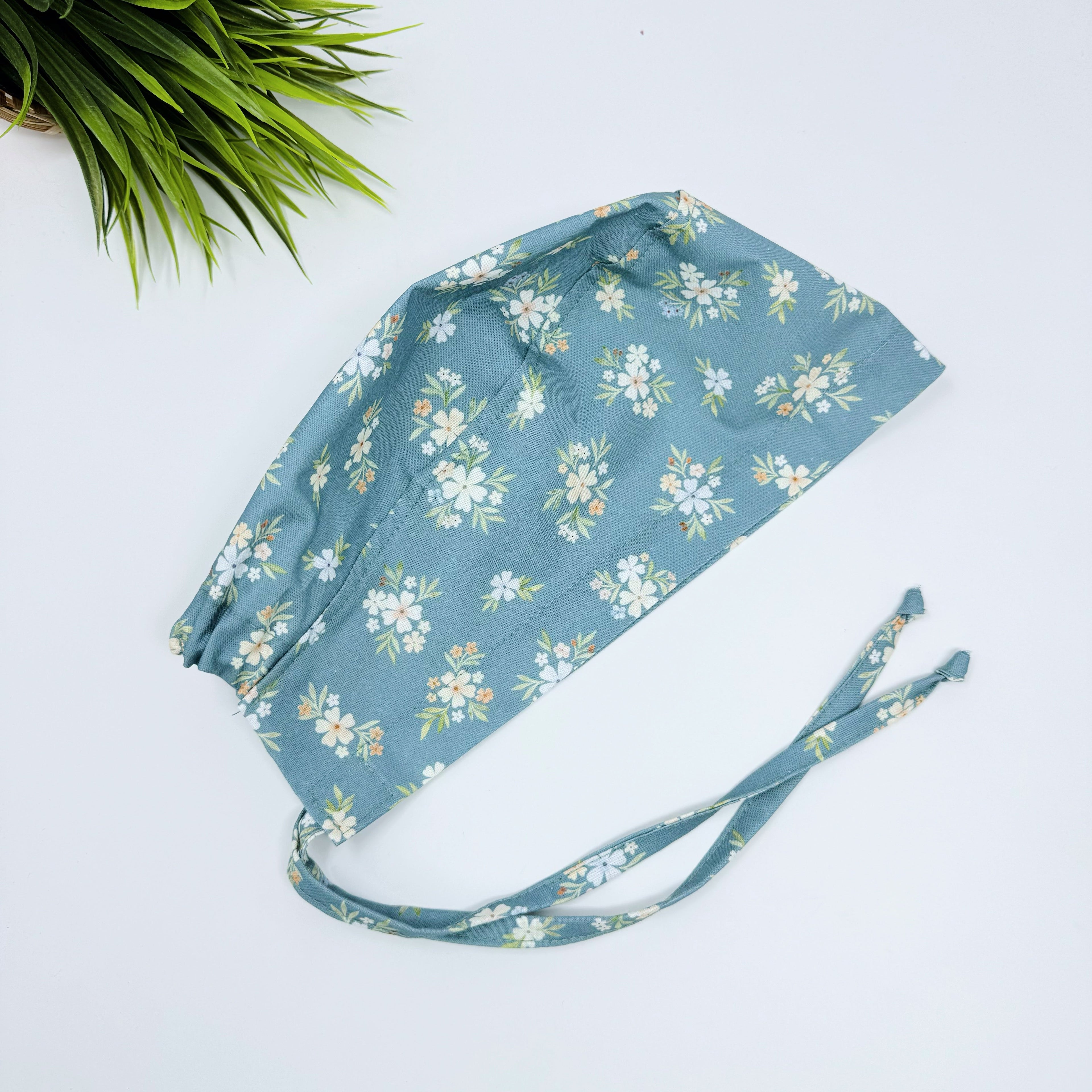 Sage Posies Skull tie-back style surgical scrub cap for men by Paradise Caps.