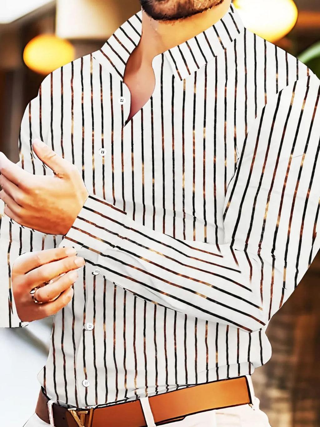Men's Full Size Striped Button Up Long Sleeve Shirt Plus Size