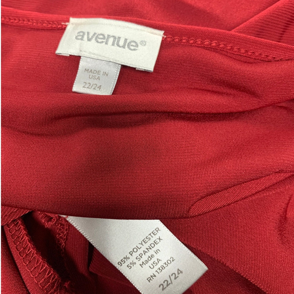 Avenue Womens Size 22/24 Red PolySpandex Long Sleeve Key Hole Tunic Shirt Top