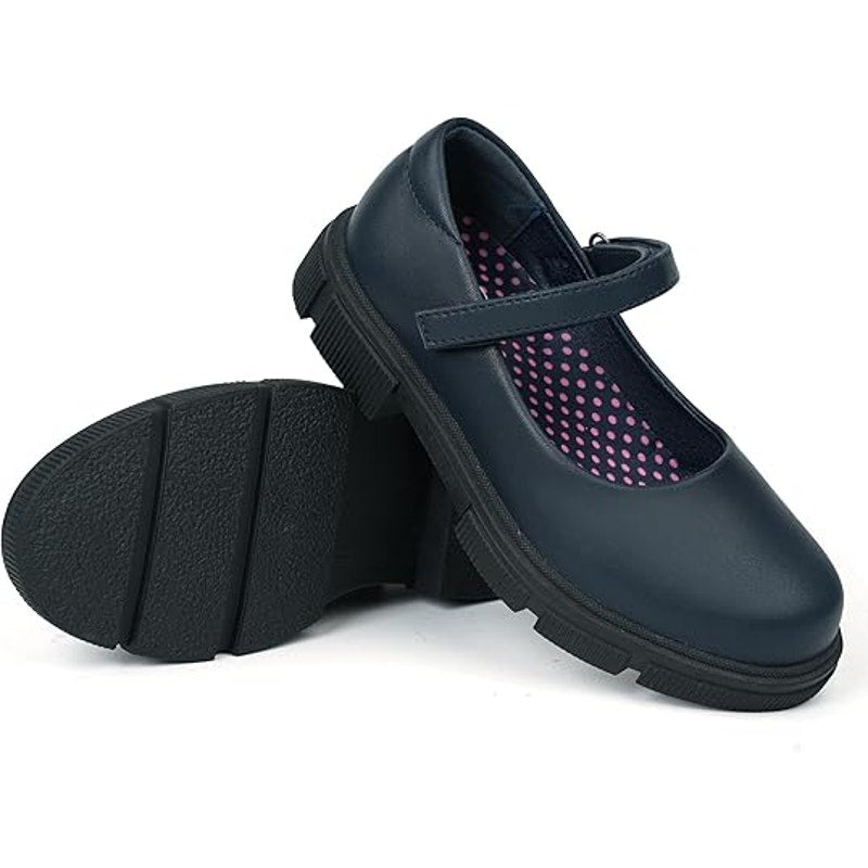 Jabasic Toddler Girls Size 8 Navy Blue Hook Loop Low Heel Mary Jane School Shoes