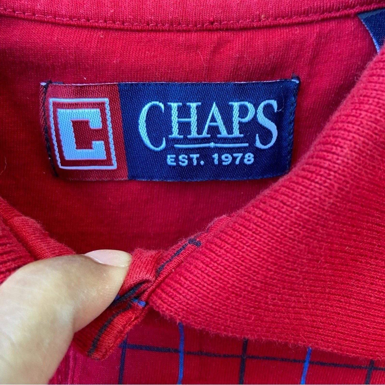 Chaps Mens Large 100% Cotton Window Pane Short Sleeve Collared Polo Shirt