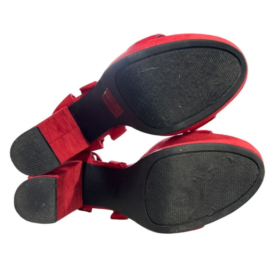 Dream Pairs Womens 8 Red Faux Suede 5" Platform Heel Open Toe Ankle Wrap Shoes