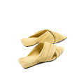 Women's Ruched Lambskin Slide Sandals | Square-Toe Handmade Leather Flat Mules