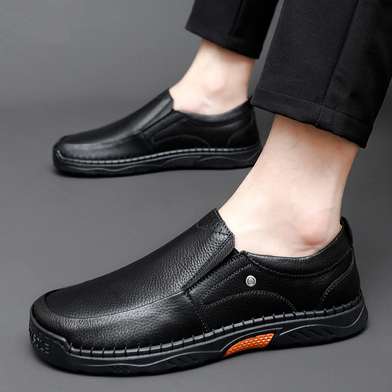 Men's Low-Top Slip-On Cowhide Leather Casual Shoes