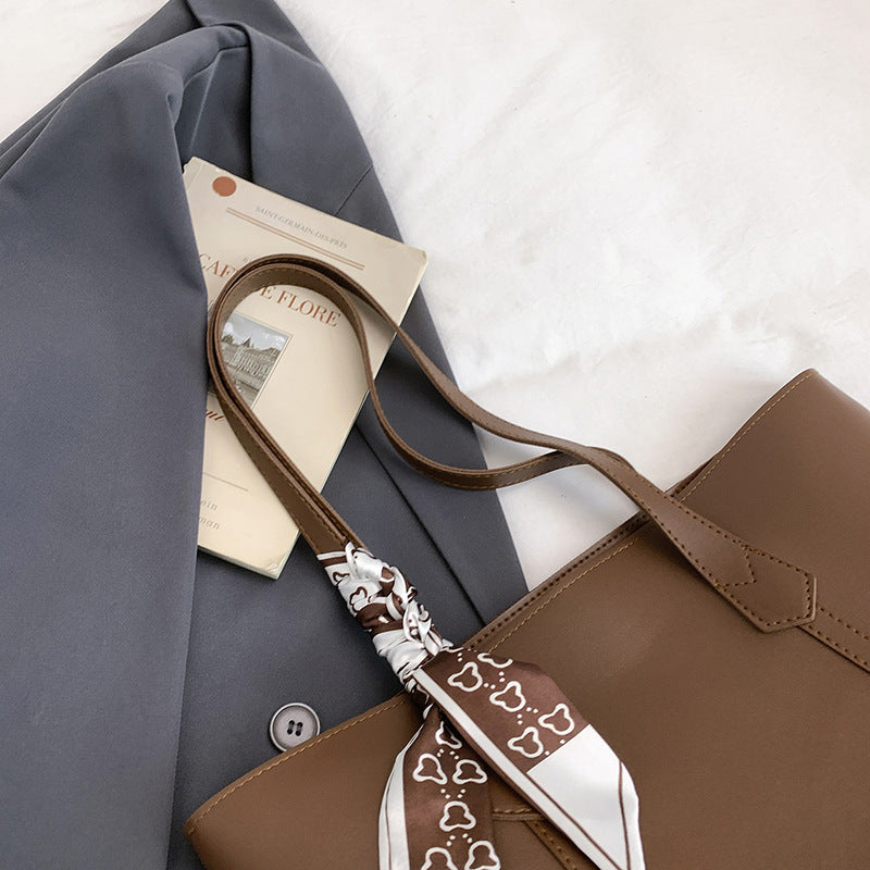 Women's PU Leather Shoulder Tote Bag | Commuter Handbag with Silk Scarf | Sarah Express