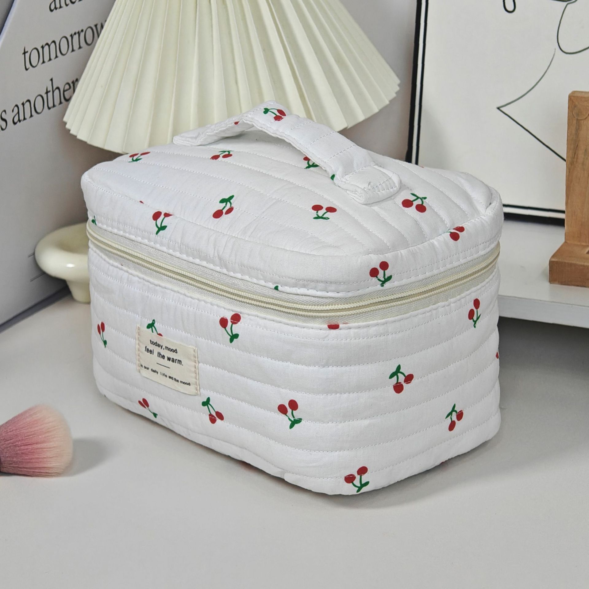 Large Capacity Cherry Print Makeup Storage Bag - Portable Cosmetic Organizer