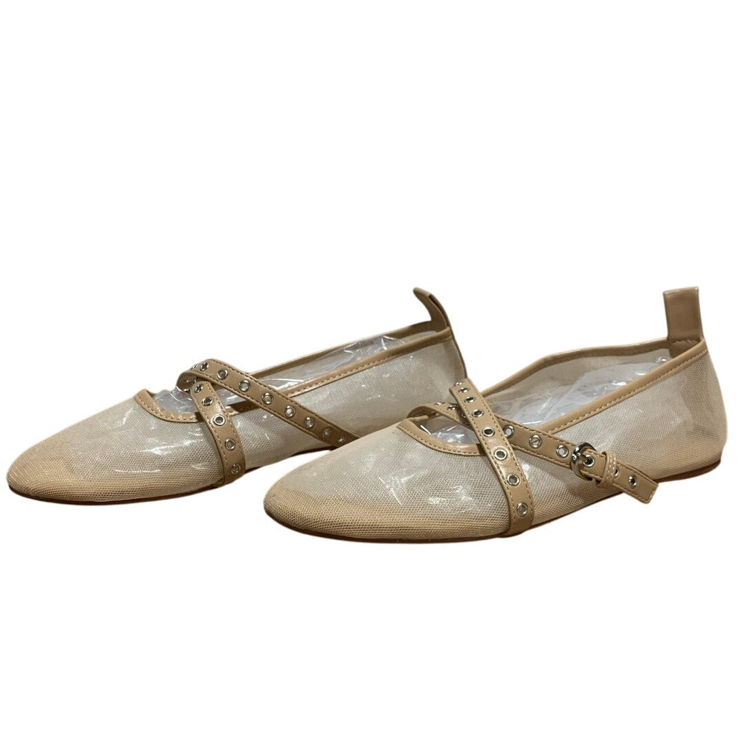 Vimisaoi Womens 8.5 Beige Mesh Ballet Flats Round Closed Toe Buckle Strap Shoes