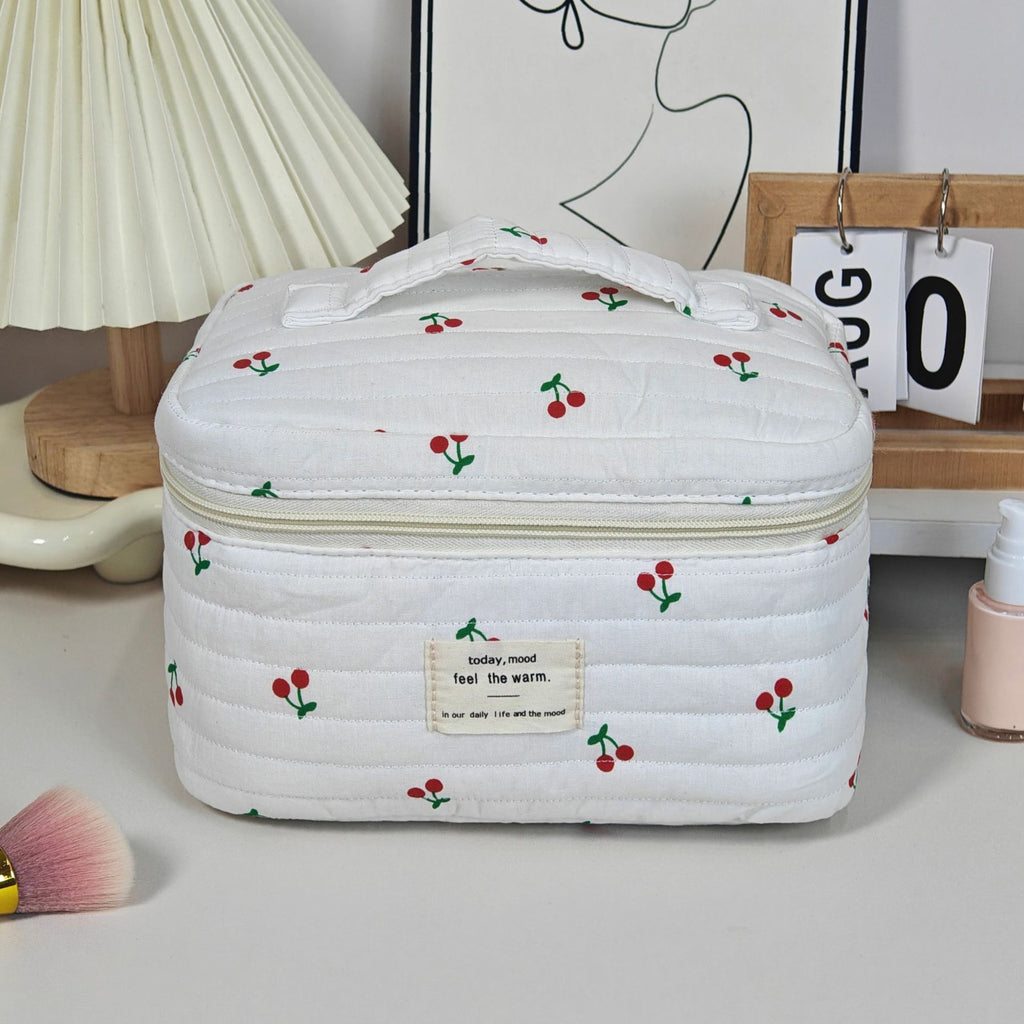 Large Capacity Cherry Print Makeup Storage Bag - Portable Cosmetic Organizer