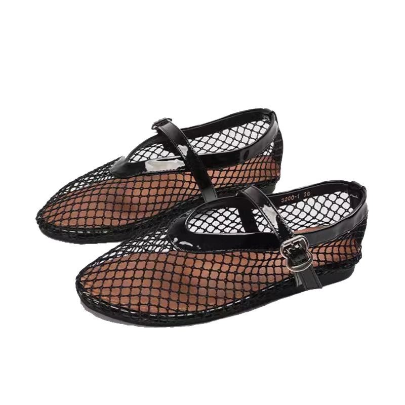 Women's Breathable Mesh Hollow-Out Pumps - Casual Low Heel Buckle Shoes