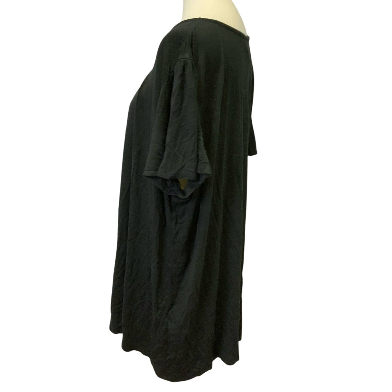 Just My Size Womens 4X Flowy Scoop Neck Short Sleeve Black Cotton Blend Blouse