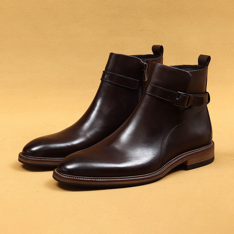 Men's Genuine Leather Ankle Boots - Business Formal Square Toe