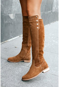 Women's Over-The-Knee Suede Boots | Low Heel Round Toe Side Zipper | Black Brown Khaki